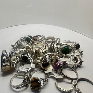 Mystery rings lot  silver mixed gemstone and rhinestones